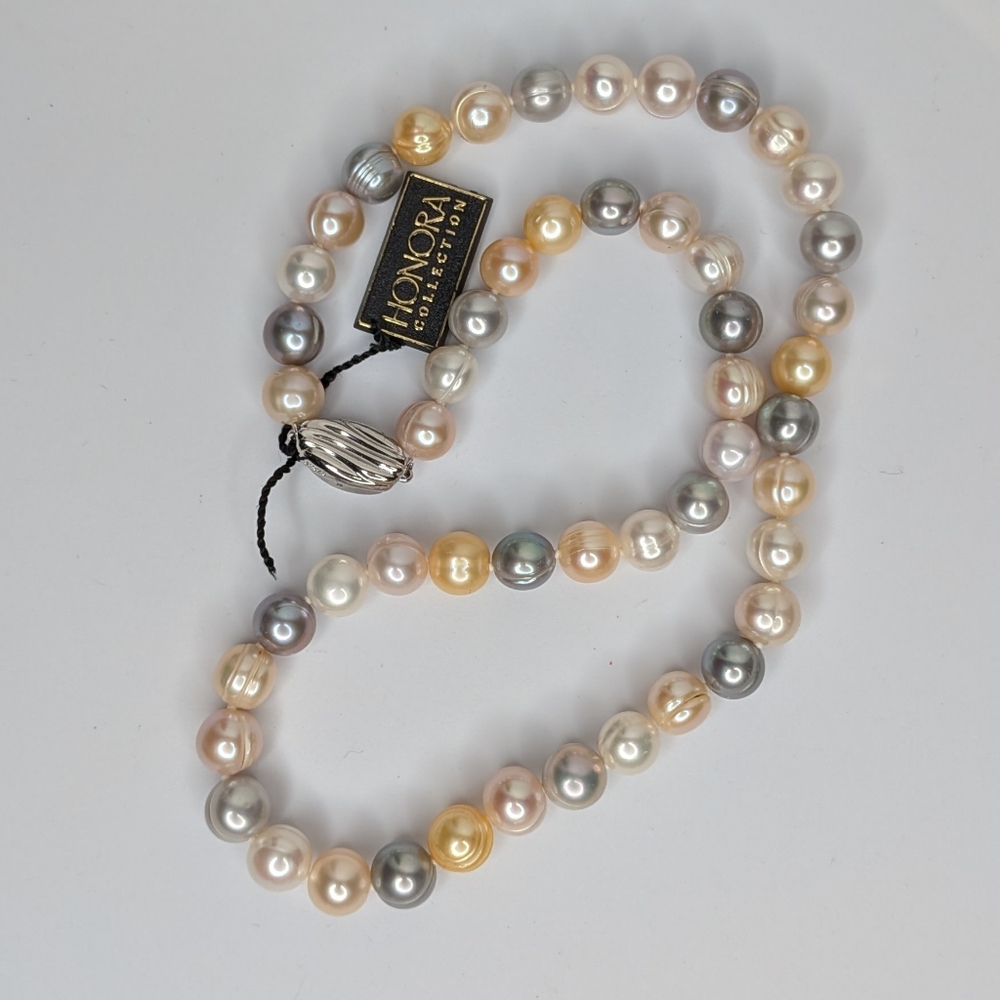 Honora Freshwater Pearl Necklace Pastel Multicolor Sterling Silver Strand Pouch - Picture 5 of 10